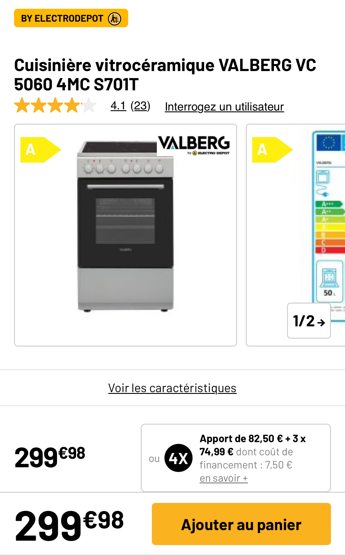 Cuisinière Vitrocéramique VALBERG 4 Foyers NEUVE ( Jamais Servie ) GARANTIE 1 AN