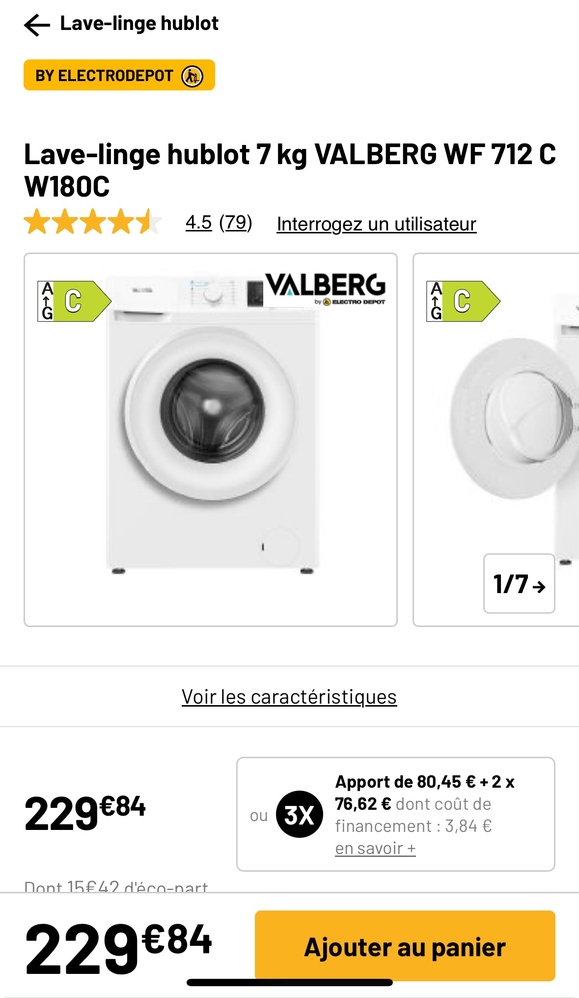 Lave-Linge VALBERG 7 Kg NEUF ( Avec Défaut d’Aspect ) GARANTIE 1 AN