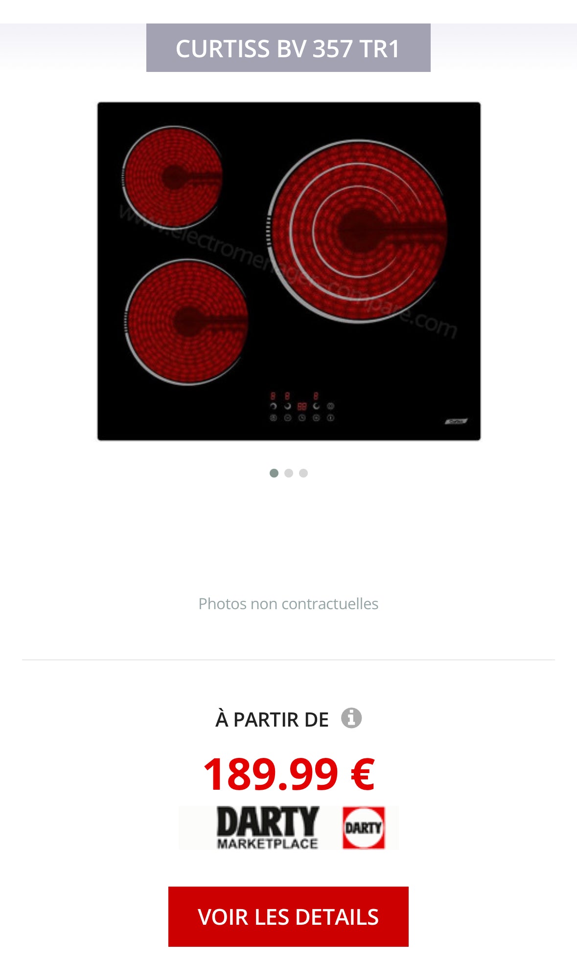 Plaque De Cuisson Vitrocéramique CURTISS 3 Foyers Neuve ( Jamais Servie ) GARANTIE 2 ANS