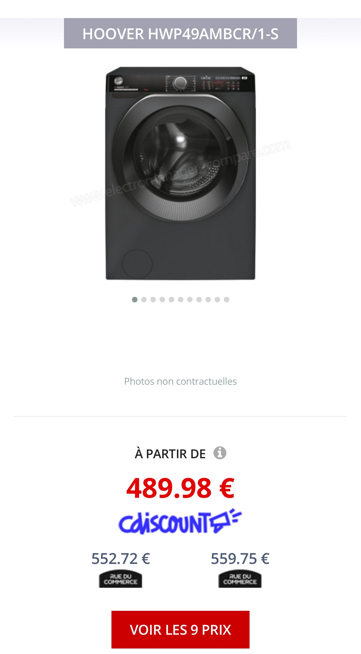 Lave-Linge HOOVER 9 Kg GARANTIE 1 AN