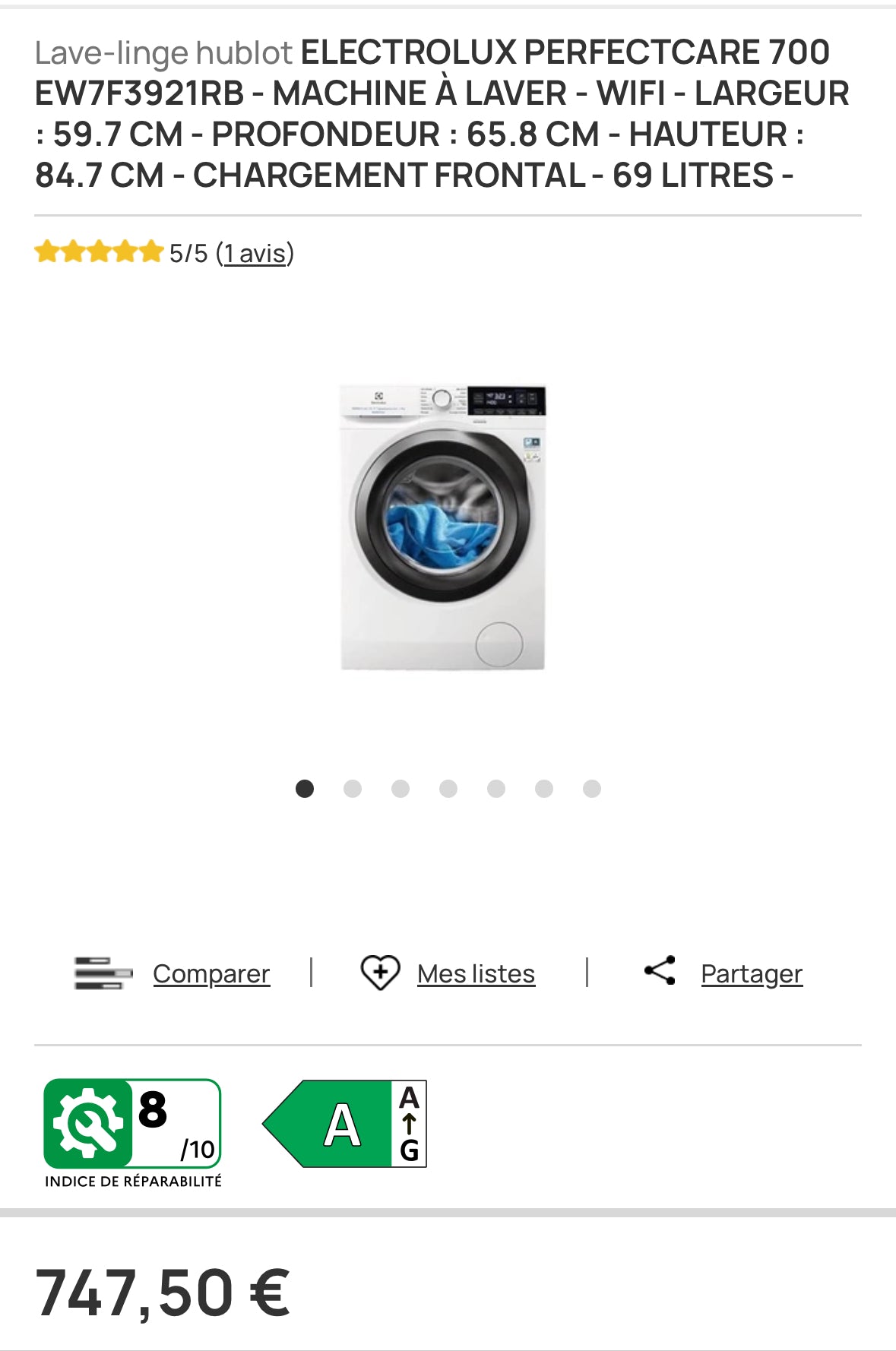 Lave-Linge ELECTROLUX 9 Kg GARANTIE 1 AN