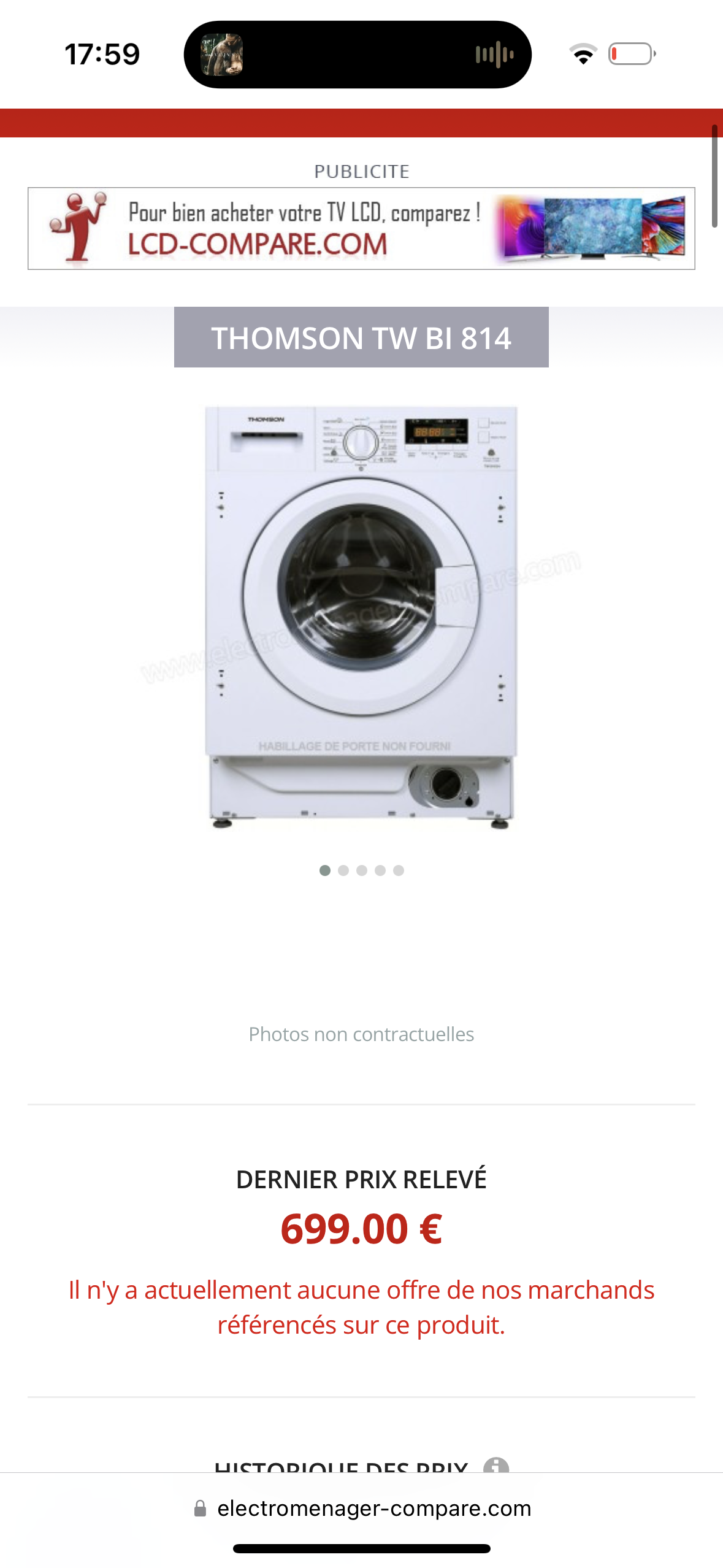 Lave-Linge Encastrable THOMSON 8 Kg GARANTIE 1 AN