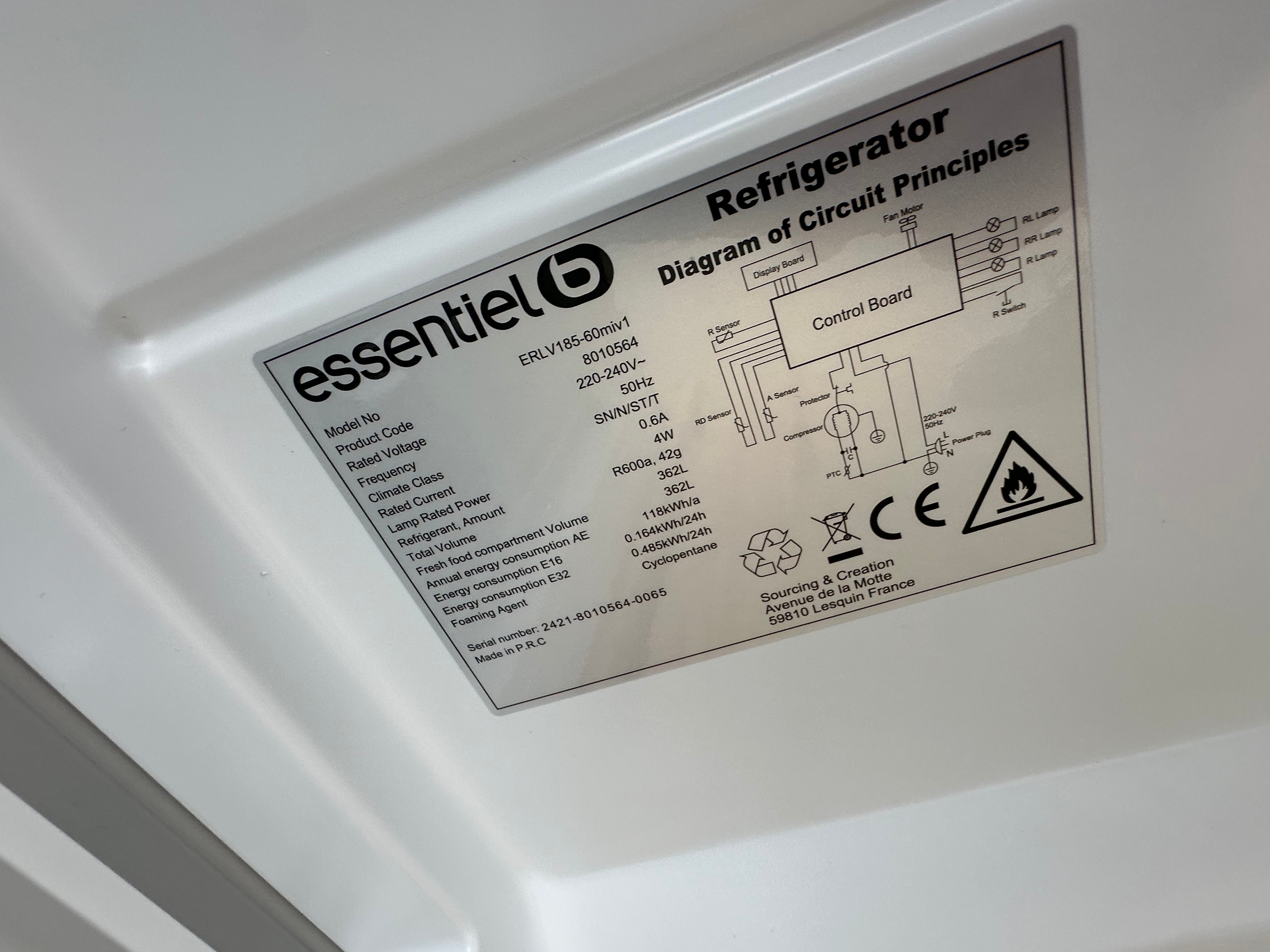 Frigo Simple ESSENTIEL B No Frost NEUF ( Avec Défaut d’Aspect ) GARANTIE 1 AN